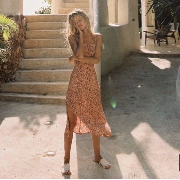 Faithfull the Brand Orange Midi Dress - Picture 1 of 7